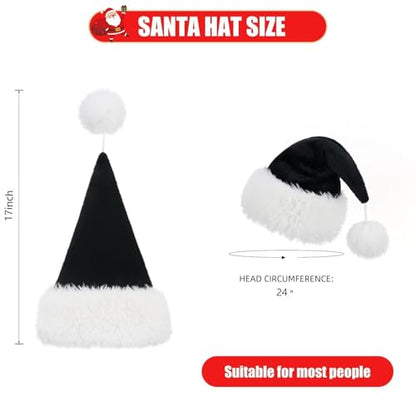 Personalized Santa Hat for Adults, Super Soft Plush Holiday Christmas Hat, Xmas New Year Party Headwear - color: Plush-black
