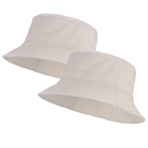 Umeepar Unisex 2 Pack Cotton Bucket Hat Packable Sun Hat for Men Women - color: 2 Pack Beige