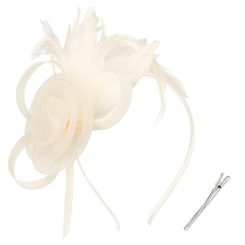AMCAMI Fascinators Hats with Feather for Women 2026 Derby Hats Small Tea Party Hat with Headband - color: Beige