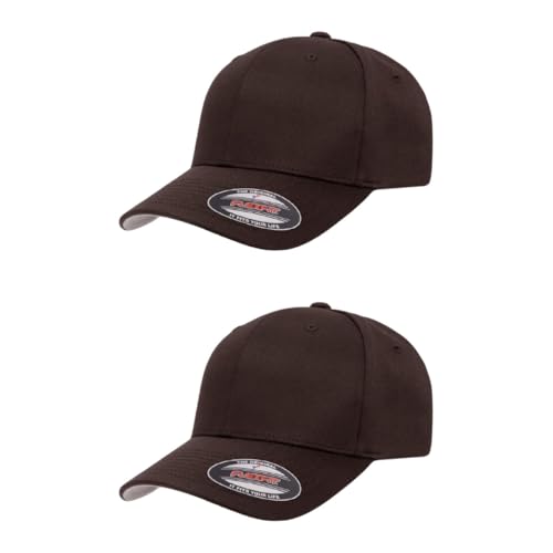 Flexfit Wooly Combed 6-Panel Structured Baseball Cap | Stretch Fitted - color: Brown, size: Small-Medium