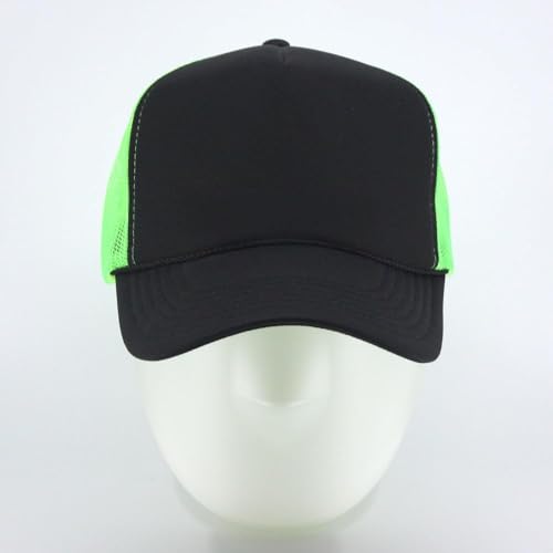 The Vintage Year High Crown Foam Mesh Camouflage Trucker Hat Baseball Cap - color: Black/Black/Neon Green