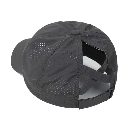 Womens Criss Cross Ponytail Hat Quick Drying Baseball Cap Sun Hats UV Protection Sport Cap - color: Dark Grey