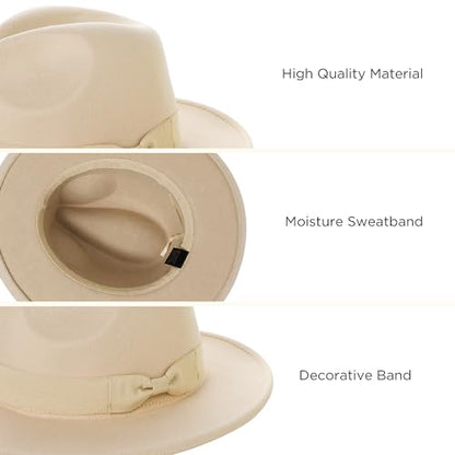 BABEYOND 1920s Fedora Hat for Men Gatsby Wide Brim Hat Felt Panama Cap - color: Beige