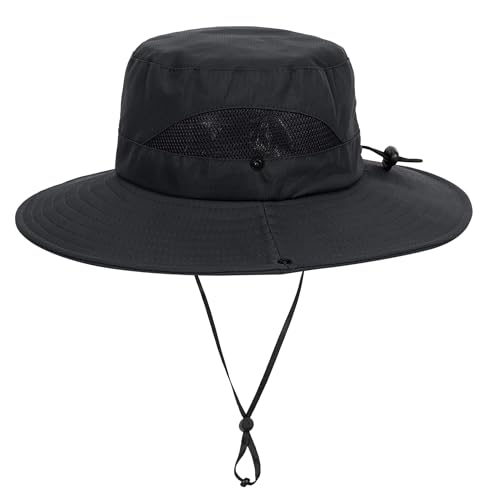 Kids Sun Hat with UV Protection Beach Bucket hat Safari Boonie Cap - color: Black