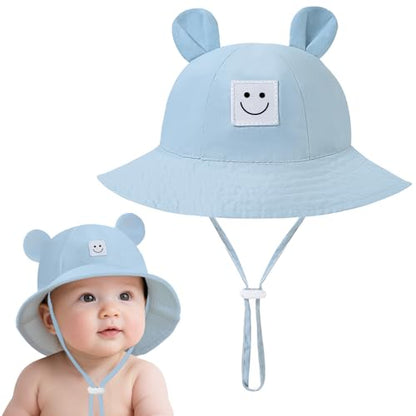 Baby Bucket hat Cute Infant Bear Sun Hat Summer Girls Boys Cap - color: Light Blue