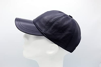 Genuine Leather Unisex Baseball Cap - color: Dark Blue