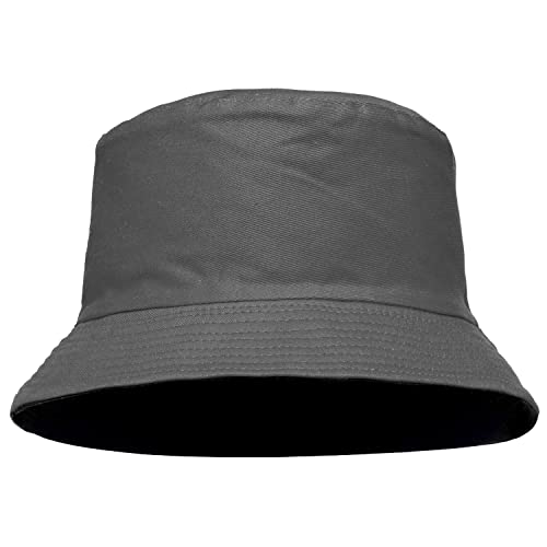 Falari Reversible Bucket Hat for Men Women Summer Travel Beach Outdoor Fishing Hat 100% Cotton - color: X1905-dark Grey/Black