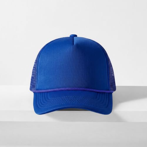 CHOK.LIDS Blank Foam Trucker Hat, Retro Mesh Rope Snapback Cap, Men Women - color: Curved Brim (Royal)