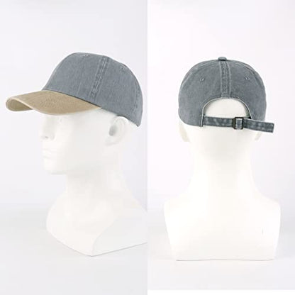 LANGZHEN Unisex Baseball Cap 100% Cotton Fits Men Women Washed Denim Adjustable Dad Hat - color: Washed-grey Yellow