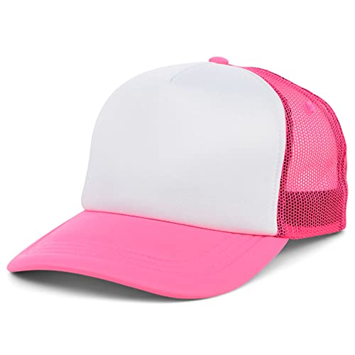 Lids Blank Basic Foam Trucker Adjustable Snapback Hat - color: White/Neon Pink