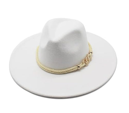 Fashion Men & Women Wide Brim Fedora Hats with Ring Belt Buckle Adjustable Church Dress Floppy Panama Hat Derby Cap - color: White
