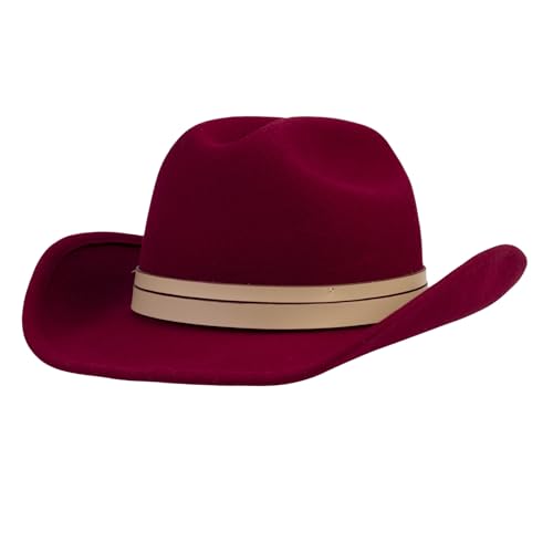 Cowboy Hat 100% Wool Water-Resistant Cowgirl Hat Western Hats for Women Men Felt Outback Panama Rancher Hat - color: Crimson Dune, size: 7 3/8