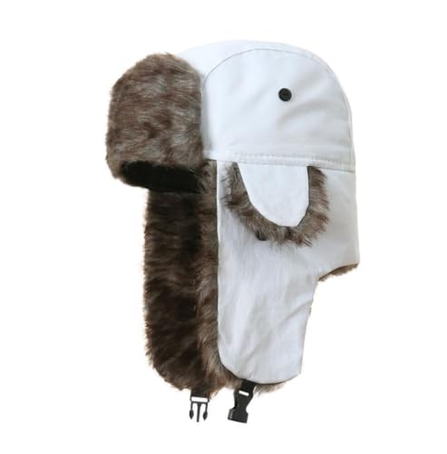 Trapper Hat Warm Faux Fur Winter Hat with Ear Flaps Windproof Waterproof Snow Ski Hats for Men Women Cold Weather - color: White