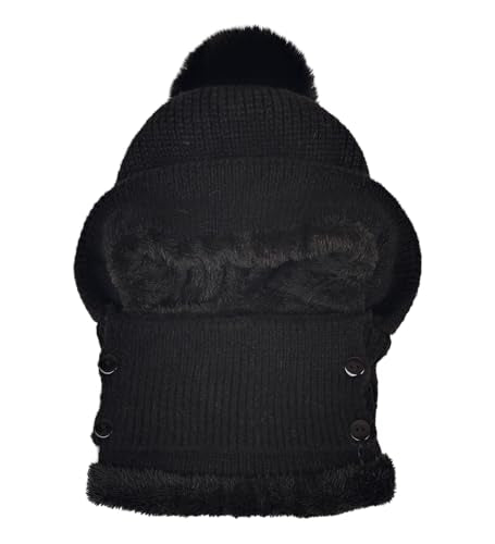 HUAMULAN Women Winter Knit Balaclava Fleece Lined Hooded Beanie Hats - color: Black, size: One Size