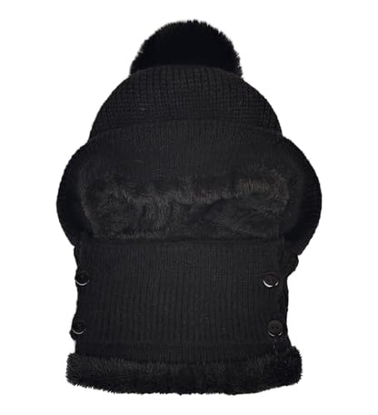HUAMULAN Women Winter Knit Balaclava Fleece Lined Hooded Beanie Hats - color: Black, size: One Size