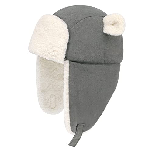 Olreco Baby Winter Hat Toddler Winter Hat Thick Sherpa Lined Infant Baby Hats with Bear Ears Toddler Trapper Hats for Kids - color: Grey, size: 0-6 Months