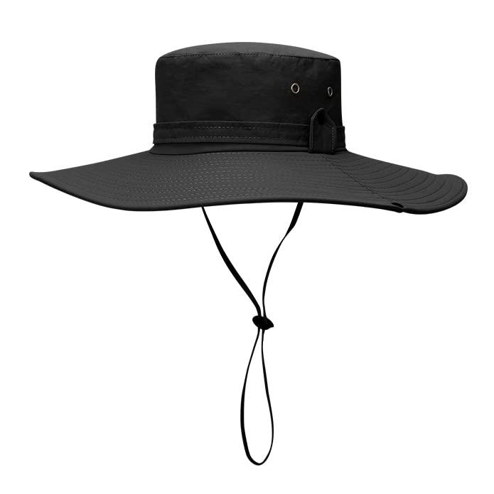 Waterproof Fishing Hat 12CM Wide Brim Sun Hat for Women Mens Packable Bucket hat- UPF 50 for Outdoor Gardening Beach Hats - color: Black