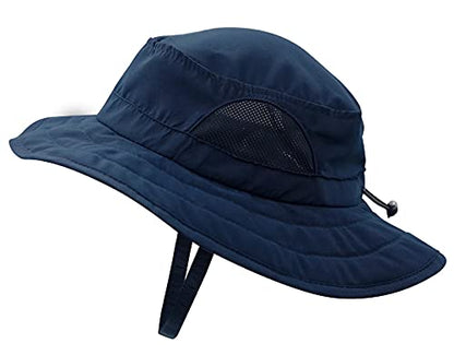 Connectyle Kids Sun Hat for Boys Girls Wide Brim Bucket Hat UPF 50+ Sun Protection Hat Breathable Summer Beach Hat - color: Deep Blue