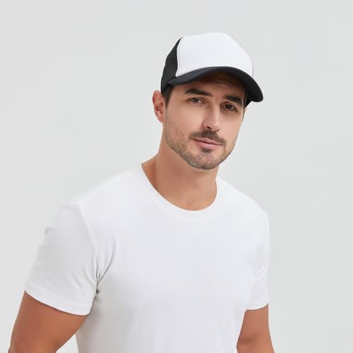 TOPTIE 5 Panel Foam Front Trucker Hat High Crown Mesh Back Snapback Cap - color: Gold White