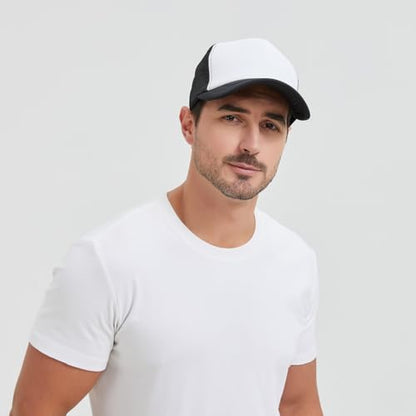 TOPTIE 5 Panel Foam Front Trucker Hat High Crown Mesh Back Snapback Cap - color: Gold White