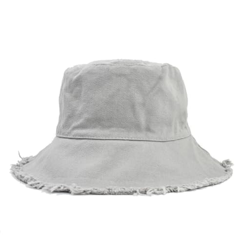 Quanhaigou Frayed Unisex Sun Hats, Fashion Beach Bucket Hat for Men Women,Summer Outdoor Boy's Girls Boonie Cap - color: Grey