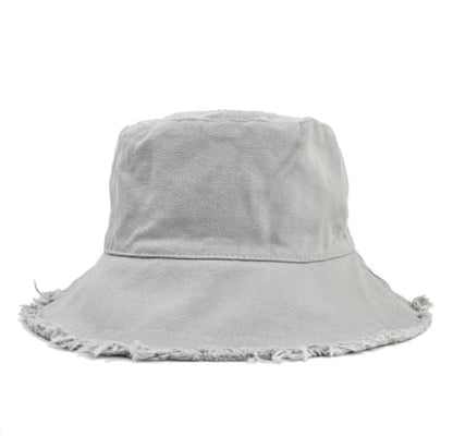 Quanhaigou Frayed Unisex Sun Hats, Fashion Beach Bucket Hat for Men Women,Summer Outdoor Boy's Girls Boonie Cap - color: Grey