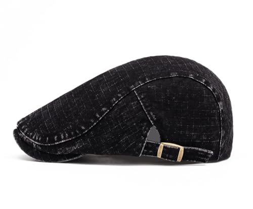Quanhaigou Unisex Denim Newsboy Hats Flat Ivy Gatsby Cabbie Driving Berets Hat Cotton Dad Cap for Men Women - color: Retro Plaid Black