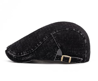 Quanhaigou Unisex Denim Newsboy Hats Flat Ivy Gatsby Cabbie Driving Berets Hat Cotton Dad Cap for Men Women - color: Retro Plaid Black