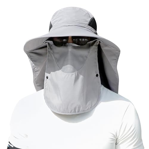 ALANDUO Wide Brim XXL Sun Hats for Men Big Head, UPF 50+ Fishing Sun Hat with Neck Face Flap, Safari Boonie Hat for Men Women