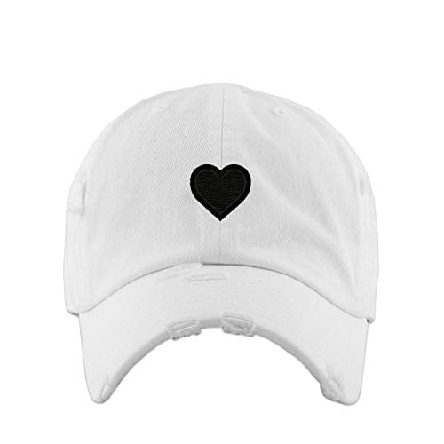 Heart Vintage Baseball Cap Embroidered Cotton Adjustable Distressed Dad Hat - color: White