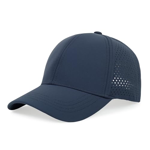 Quick Dry Baseball Cap Curved Brim Snapback Hat Mesh for Men Women - color: Navy