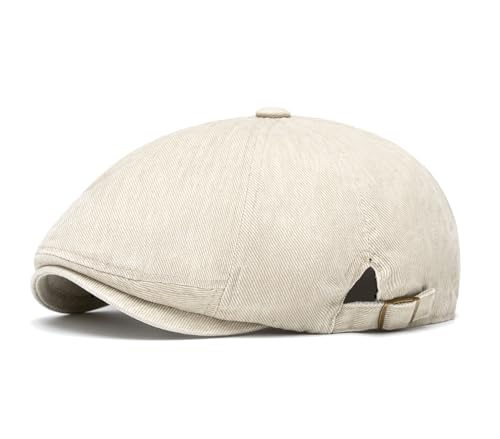 Quanhaigou Newsboy Flat Cap, Men's Vintage Gatsby Ivy Cabbie Hat, Beret Golf Driving Hats - color: Vintage Beige