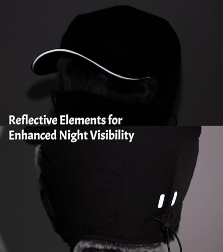 Home Prefer Waterproof Mens Faux Fur Trooper Trapper Hat Hunting Warm Winter Hat with Ear Flaps Visor Face Mask - color: Black