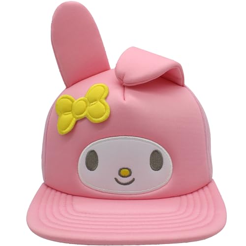 Hello Kitty Baseball Cap, Women's Snapback Hat with Flat Brim and 3D Ribbon and Ears - style: My Melody