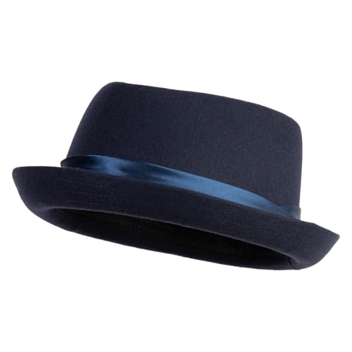 Big Size Wool Upbrim Pork Pie Fedora - color: Navy, size: Large-X-Large