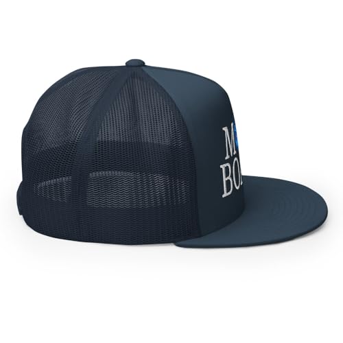 NX Motor Boatin Embroidered Flat Bill Trucker Hat High Crown Snapback Cap - color: Navy