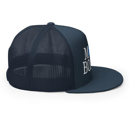 NX Motor Boatin Embroidered Flat Bill Trucker Hat High Crown Snapback Cap - color: Navy