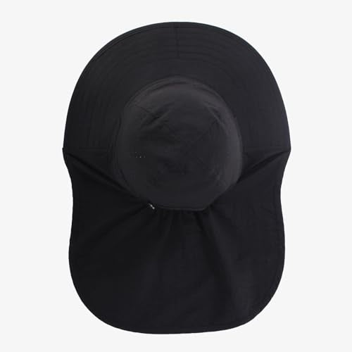 Sun Hats for Men Women with Neck Flap UPF 50+ UV Protection Wide Brim Bucket Hat Safari Hiking Fishing Hats - color: Black