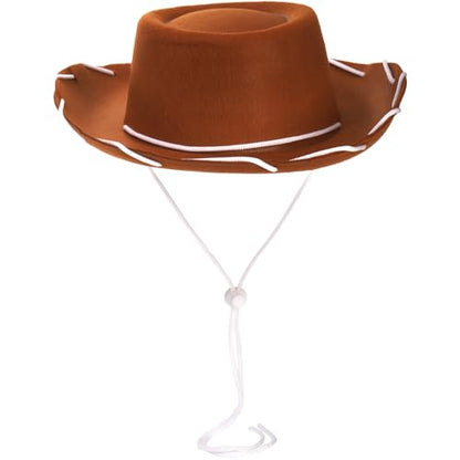 Peohud 4 Pack Felt Cowboy Hat for Kids, Small Western Cowgirl Hat, Wide Brim Cowboy Hat with Neck Drawstring, Cosplay Costume Accessories for Halloween Dress Up Party