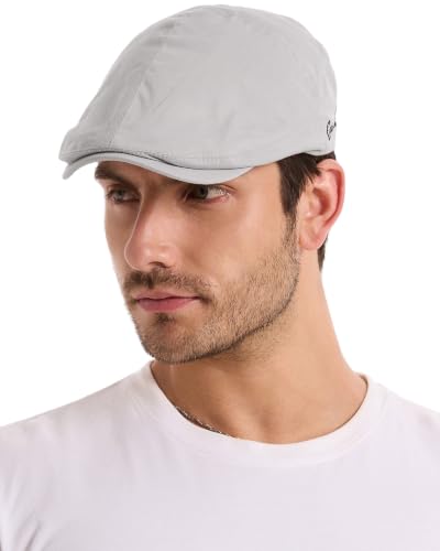 ZLYC Men Cotton Flat Cap Summer Scally Newsboy Beret Driver Hat - color: Solid Light Gray