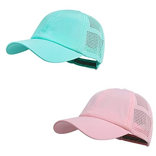 HH HOFNEN Women Quick Drying Baseball Cap Sun Hat Unstructured Golf Hat - color: #1 Light Pink+aqua