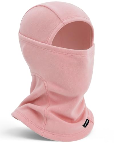 Balaclava Ski Mask for Men Women, Warm Fleece Face Mask Full Cover for Cold Weather Skiing Cycling, Ponytail Friendly - color: Pink
