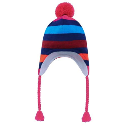 Winter Peruvian Hat Earflap Fleece Lined Girls Knit Beanie 3-10T - color: 2c-multicolorstripe, size: 3-5T