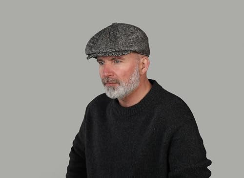 Hanna Hats Connery Cap Tweed Mens Hat 100% Woolen Tweed Made in Ireland - color: Granite Grey Salt & Pepper, size: Large