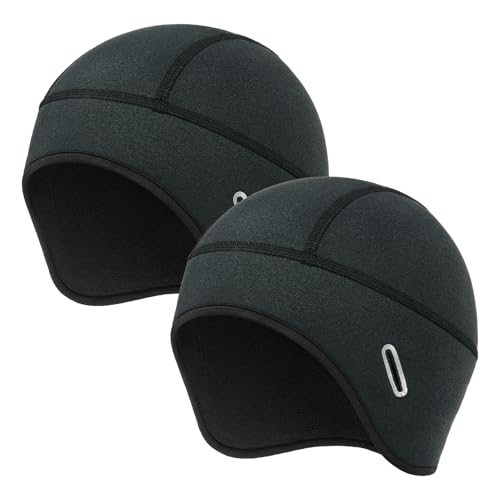 MELASA 2 Pack Winter Helmet Liner Skull Cap with Glasses Slots - color: Black & Black