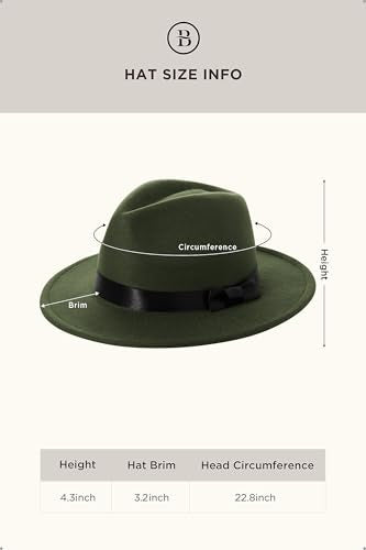 BABEYOND 1920s Fedora Hat for Men Gatsby Wide Brim Hat Felt Panama Cap - color: Dark Green