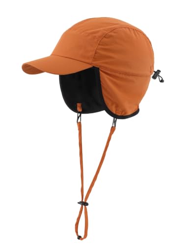 Home Prefer Waterproof Men's Winter Hats with Visor Warm Fleece Lined Baseball Cap Earflaps Trooper Trapper Hat for Men - color: Brown