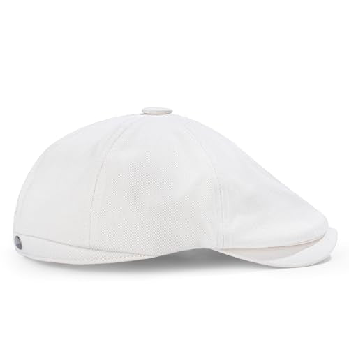 Men's Cotton Newsboy Flat Cap Adjustable Snapback Soft Fitted Hat Golf Cabbie Painter Gatsby Ivy Hat - color: Cream, size: Medium