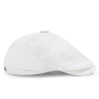 Men's Cotton Newsboy Flat Cap Adjustable Snapback Soft Fitted Hat Golf Cabbie Painter Gatsby Ivy Hat - color: Cream, size: Medium