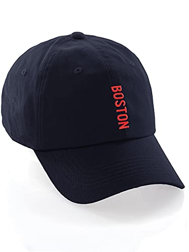 Daxton Vertical USA Cities Baseball Dad Hat Unstructure Low Profile Strapback - color: Boston Navy Red